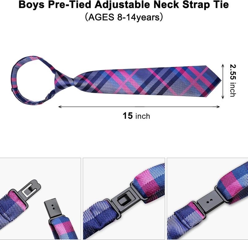 DiBanGu 2PCS Set for Father and Son Tie Silk Mens and Boys Adjustable Necktie & Pocket Square Cufflinks Kids Pre-tied Necktie - Image 5